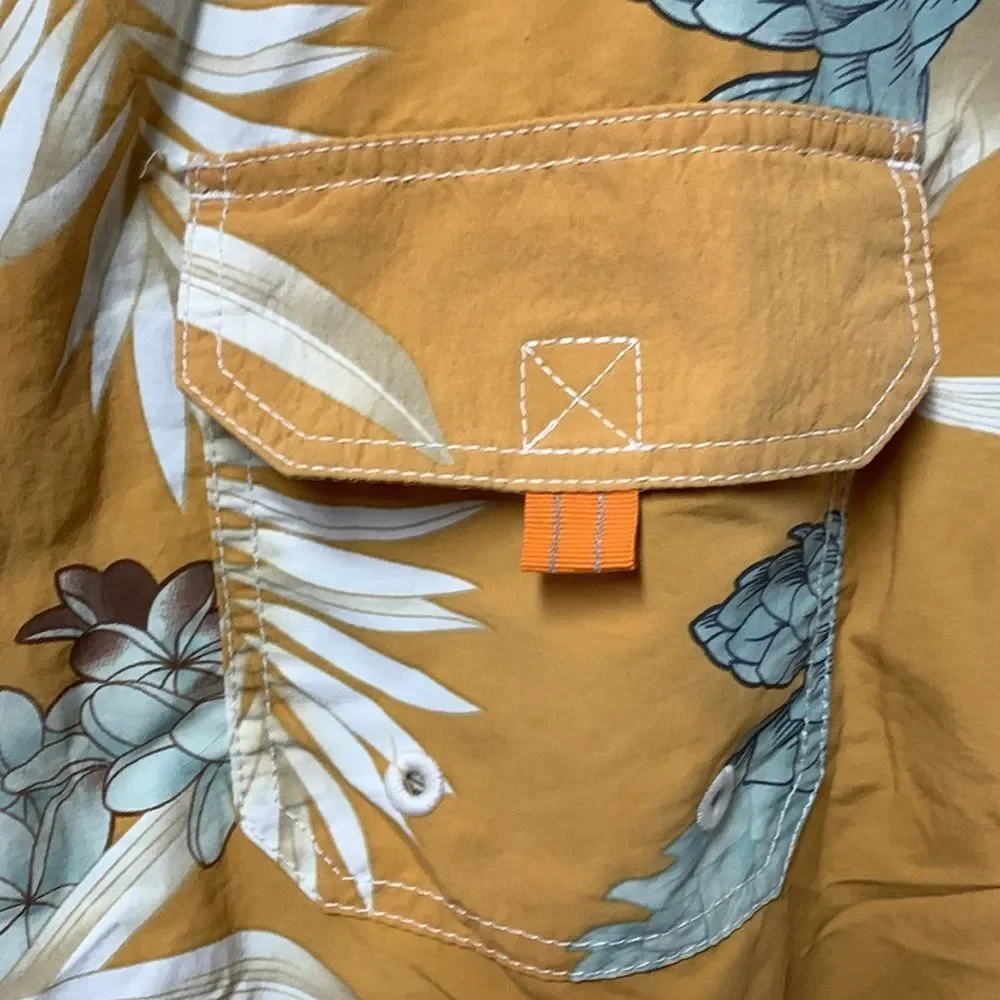 Tommy Bahama Relax Men's Gold Blue Tropical Print Drawstring Swim Trunks Sz XXL
